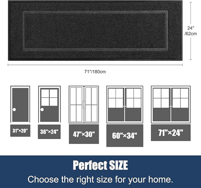 Extra Large Front Door Mat Outside Entrance Indoor Doormat, 71" x 24" Outdoor Mats for Patio Waterproof, Outdoor Door Mats for Outside Entry, Indoor Rugs for Entryway, Sturdy Natural Rubber, Black