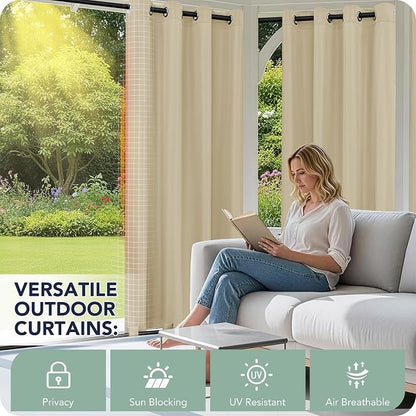 Outdoor Curtains for Patio Waterproof 6 Panels, Porch Sun Shade | Weatherproof - Image 3