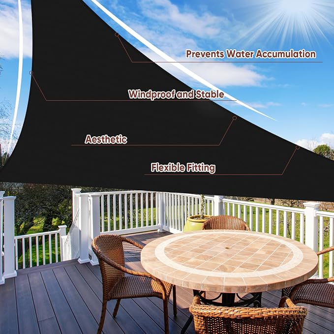 Shade&Beyond Custom Sun Shade Sail 12'x14'x18.4' Triangle Black Sun Sail Shades - Image 2