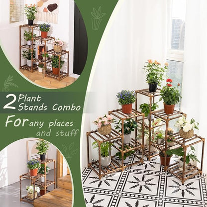 Wood Plant Stand Indoor Outdoor Corner Plant Shelf Stand, 5 Tiered 10 Potted - Image 3