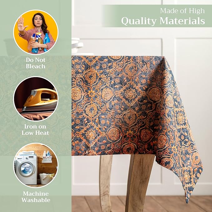 Maison d' Hermine Table Cloth Rectangle Table 100% Cotton 70 x 108 Inches Fall Tablecloth Reusable Everyday Use for Thanksgiving Christmas Decorations Dining Farmhouse Party (Imperfection)