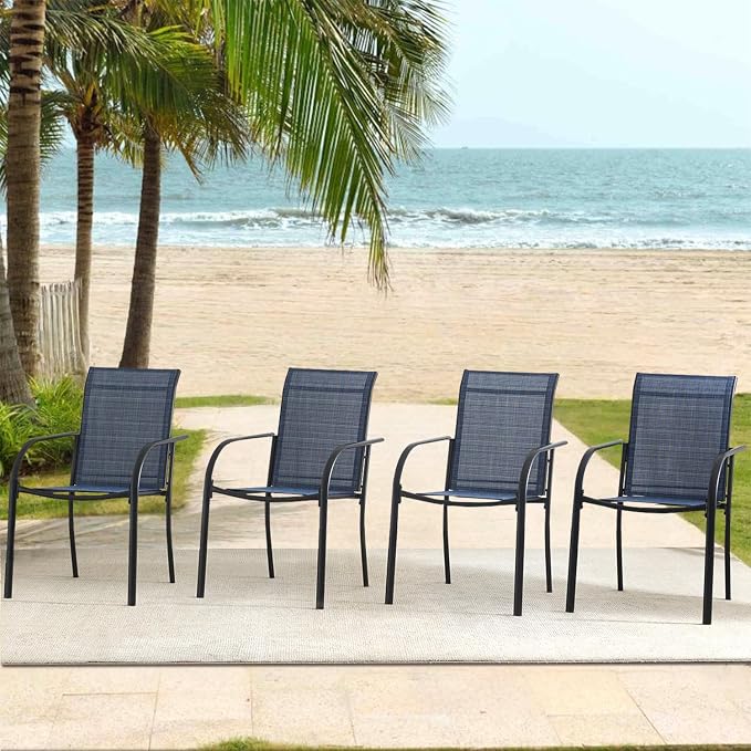 Outdoor Dining Chairs Set of 8, Stackable Patio Chairs - Image 2