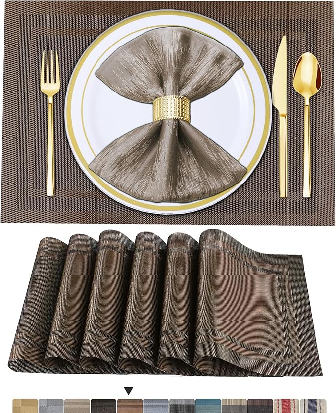 BETEAM Placemats Set of 12, Woven Vinyl Placemat for Dining Table Washable Wipeable Kitchen Place Mats Durable Indoor Outdoor Table Mats
