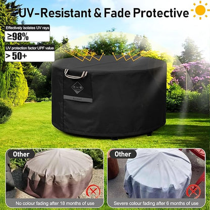 QH.HOME Fire Pit Cover Round Super Waterproof, 44" D X 24" H Outdoor Round Firepit Cover 600D Strong Tear Resistant, UPF 50+ Fire Pit Covers Premium Fading Resistant for Outdoor Fire Pit - Black