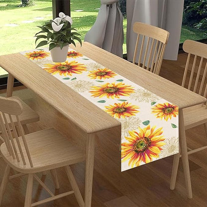 Summer Table Runner, Watercolor Yellow Floral Vase Spring Sunshine Farmhouse Rustic Coffee Table Center Decor for Home Kitchen Dining Patio Indoor Outdoor Table Decorations, 13"x90" Inch