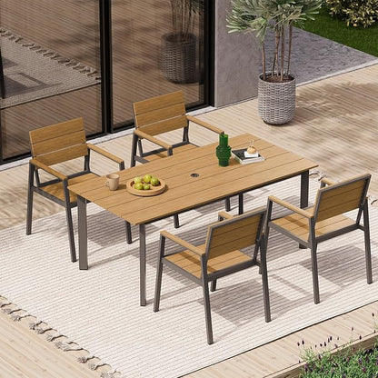 Outdoor Patio Dining Chairs Set of 2, 350LBS Capacity Aluminum Patio Dining Chairs with Armrests, Weather-Resistant for Lawn, Garden, Yard, Poolside and Indoor Use (Gray & Teak)