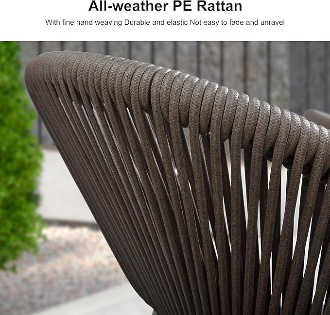 PURPLE LEAF 7-Piece Patio Dining Set Outdoor Furniture Rectangular Table and Chairs Set with Aluminum Frame and Wicker Rattan for Garden Deck Backyard Kitchen Gray Outdoor Set with Counter Stools