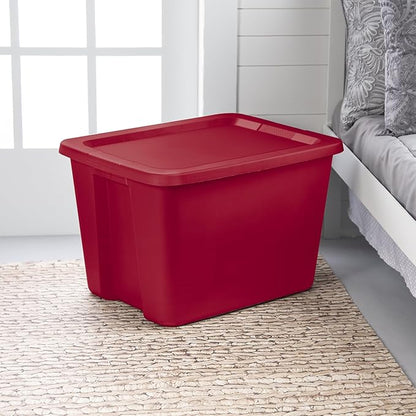 6-Pack 18 Gallon Red Plastic Storage Bins with Lids, Stackable Storage Totes with Secure Snap-On Lid & Textured Handles for Home Organization, Garage, Closet, Basement