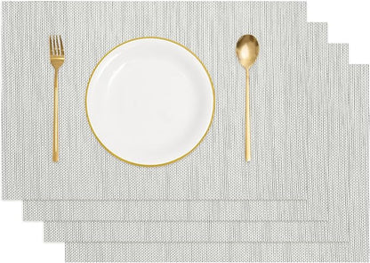 uxcell Faux Linen Placemats, 12x18 Inch Heat Resistant Place Mats Machine Washable Non-Slip Cloth Placemats for Dining Table Kitchen Indoor Outdoor Home Decoration(Gray,4Pcs)