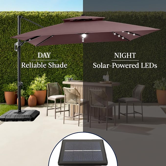 Best Choice Products 9x12ft LED Cantilever Patio Umbrella w/Base Included & - Image 6