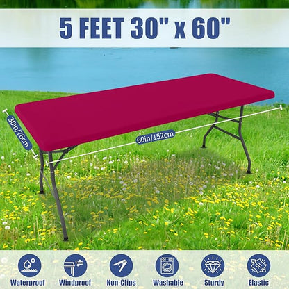 Spandex 5 Foot Rectangle Table Cloth 6 Pack, Elastic Fitted Tablecloths for Picnic, Stretch Washable Patio Table Cover for Outdoor, Camping, Banquet and Parties (Fuchsia, 30"x60")
