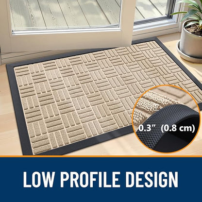 OLANLY Front Door Mat Outside Entrance 71x47, Absorbent, Heavy Duty Sturdy Natural Rubber Doormat Indoor Outdoor, Non-Slip, Stain and Fade Resistant, Low Profile Floor Mat for Entryway, Latte White