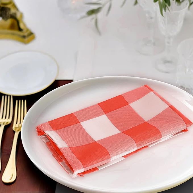 Buffalo Plaid Table Napkins Set of 25 Checkered Cloth Napkins 17x17 inch Washable Dinner Gingham Pattern Napkins Soft Napkins for Wedding Party Dining Banquet(Red and White)