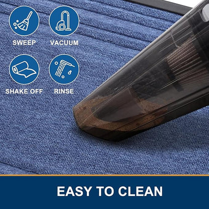Buganda Front Door Mat Indoor Outdoor Entrance, Non-Slip Natural Rubber Doormats, Easy Clean, Low Profile, Dirt Trapper Entryway Floor Mats for Outside, Garages and Patios, 47x32, Blue