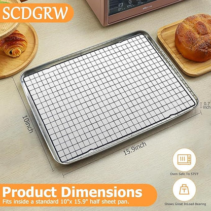 2PCS Cooling Racks for Baking and Cooking - 10"x16" Stainless Steel Wire Racks, Oven Safe & Dishwasher Safe, Heavy Duty Cooling Racks for Cookies, Cakes, Roasts & More