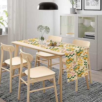 Tropical Summer Fruit Table Runner, Orange Square Grid Lemon Beach Ocean Table Runner for Kitchen Dining Party Holiday Home 13x70in