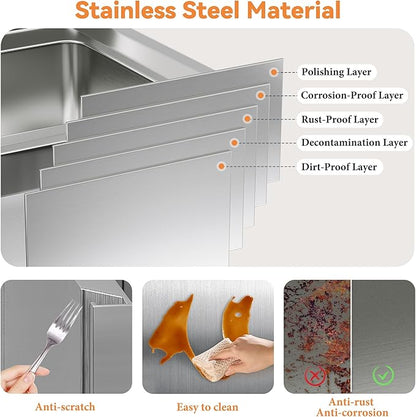 Jocisland Outdoor Kitchen Drawers 41.5" W×23" D×23" H Stainless Steel Drawers for Outdoor Kitchens, Double Drawer & Door Trash Drawer & 3-Tier Cabinet, Built-in BBQ Island Storage