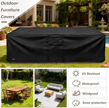 Rectangular Patio Furniture Covers,Upgraded 600D Heavy Duty Outdoor Furniture Covers Waterproof,Outdoor Sectional Dining Table and Chairs General Purpose Furniture Set Cover,88"L × 62"W × 28"H,Black