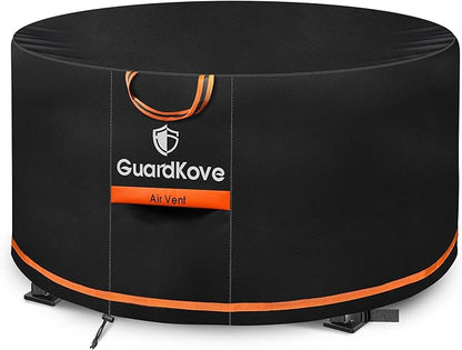 [Upgraded 1000D Heavy Duty Fabric] 32” Fire Pit Cover Round for 29”- 32” Fire Pit/Tables, Waterproof Tear & Fade Resistant Firepit Cover with Buckle, Handle, Drawstring, Air Vent (32”D x 16”H,Black)