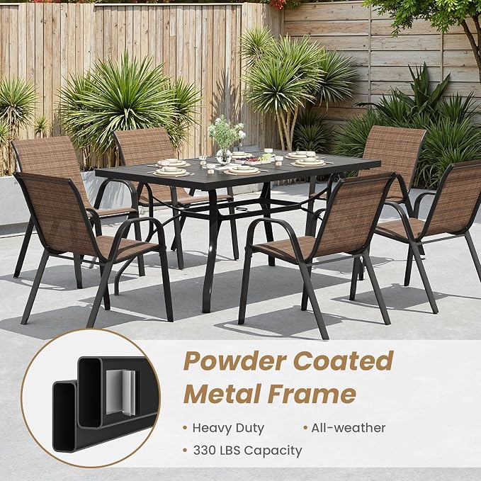 Patio Chairs Set of 6, Stackable Outdoor Dining Chairs - Image 8