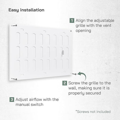 Vent Systems 12" x 8" Inch (Overall) White Metal Vent Cover - Durable Wall and Ceiling Adjustable Air Return Grille with Built-in Mesh Screen - HVAC Ventilation Duct Cover for Indoor and Outdoor Use