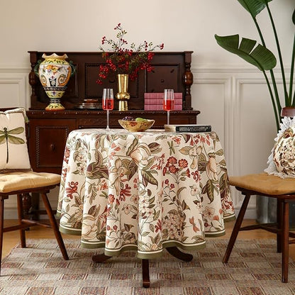 ISAENNE Designer Bohemian Linen Small Round Table Cloth,Colorful Floral Pattern Tablecloth,Wrinkle Resistant Decorative Tablecloths for Dining Thanksgiving Kitchen Party,Diameter 55"-Grace A