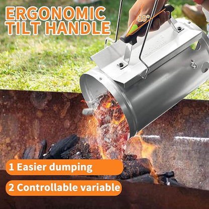 7.5X12inch XL Charcoal Chimney Starter with Electroplated Handle, Durable Fire Starter with Large Capacity Rapidfire Chimney Starter, Tilted Handle Design for Safe