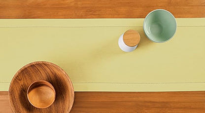 Solino Home Yellow Table Runner 36 Inches - Cotton Linen Hemstitch Coffee Table Runner 14 x 36 Inch Ideal for Dresser Tables, Spring, Easter