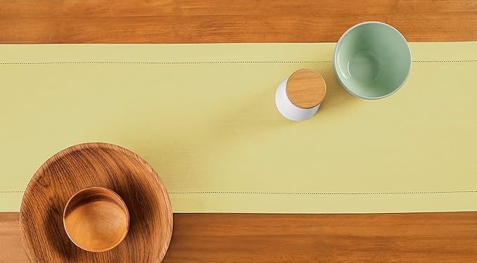 Solino Home Yellow Table Runner 48 Inches - Cotton Linen Hemstitch Coffee Table Runner 14 x 48 Inch Ideal for Dresser Tables, Spring, Easter