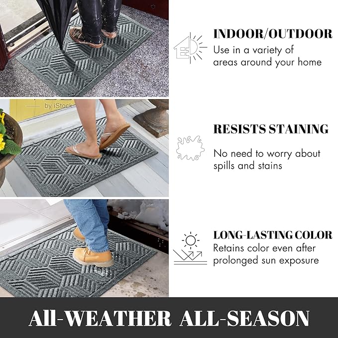 Yimobra Extra Large Door Mat 60x32, All-Season Waterproof Outdoor Mats for Front Door Entrance with Drainage Holes, Heavy Duty Non-Slip Doormat for Garage Patio Entryway Indoor, Black Gray