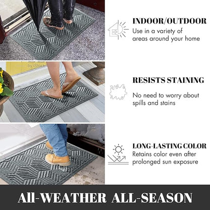 Yimobra Large Door Mat 47x24, All-Season Waterproof Outdoor Mats for Front Door Entrance with Drainage Holes, Heavy Duty Non-Slip Doormat for Garage Patio Entryway Indoor, Black Gray