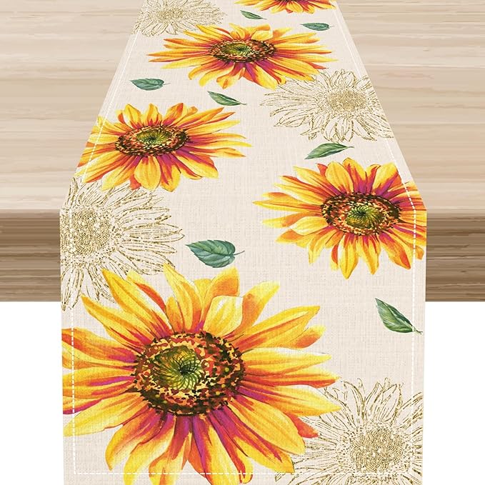 Summer Table Runner, Watercolor Yellow Floral Vase Spring Sunshine Farmhouse Rustic Coffee Table Center Decor for Home Kitchen Dining Patio Indoor Outdoor Table Decorations, 13"x90" Inch