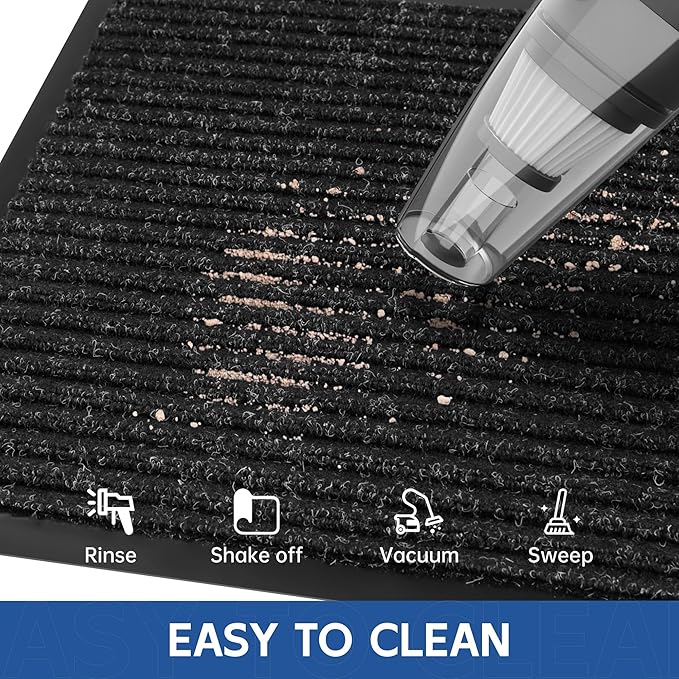 Front Door Mat, 6' x 3' Heavy Duty Indoor Outdoor Door Mat Entrance, Commercial Welcome Mats, Stain and Fade Resistant, Durable Rubber Backing, Low Profile Entry Mat for Patio, Black Stripe