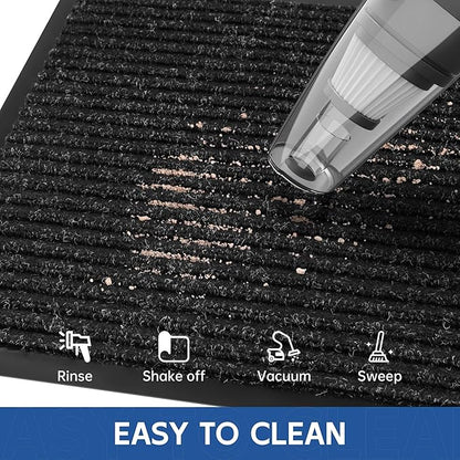 Front Door Mat, 4' x 3' Heavy Duty Indoor Outdoor Door Mat Entrance, Commercial Welcome Mats, Stain and Fade Resistant, Durable Rubber Backing, Low Profile Entry Mat for Patio, Black Stripe