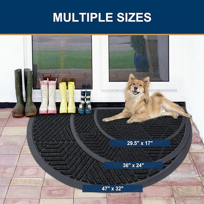 Smiry Half Circle Front Door Mat Outside Entrance, Heavy Duty Sturdy Natural Rubber Doormat, Trap Dirt and Moisture, Low Profile Mats for Indoor Outdoor Entry, Irregular Triangle (36x24, Black)