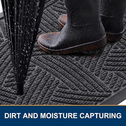 Smiry Front Door Mat Outside Entrance, Heavy Duty Sturdy Natural Rubber Doormat, Trap Dirt and Moisture, Easy Clean Low Profile Mats for Indoor Outdoor Entry, Interwoven Stripes (29.5x17, Grey)