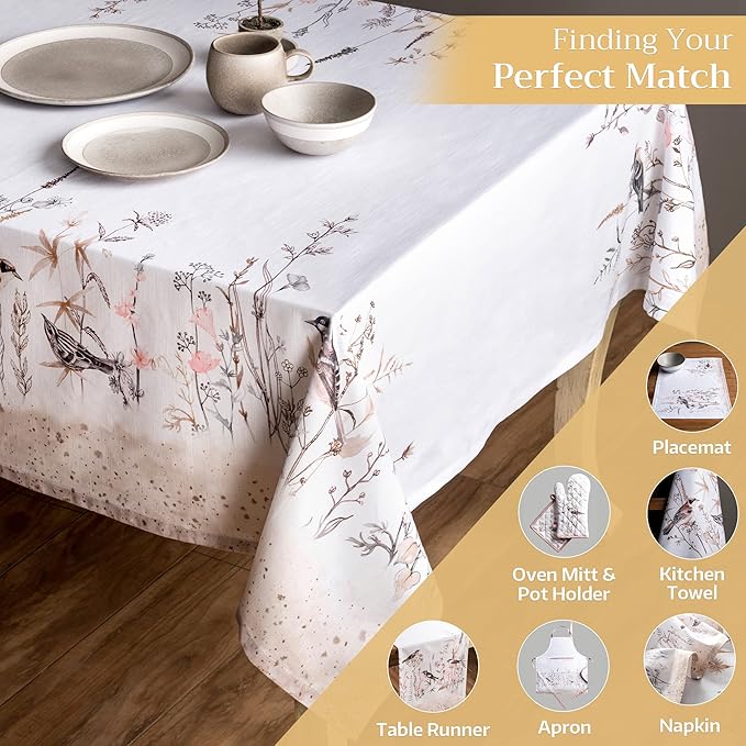 Maison d' Hermine Table Cloth Rectangle Table 100% Cotton 60 x 120 Inches Tablecloth Reusable for Dining Room, Farmhouse, Home, Party, Festive & Wedding Spring Summer - Meadow Florals - Brown