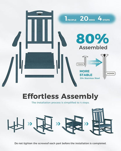 Oversized Outdoor Rocking Chairs Set of 6, 380lbs Heavy-Duty Large Patio Rocker - Image 8