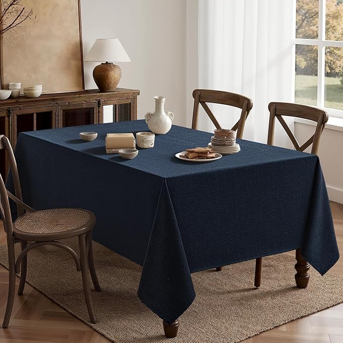 MIULEE Navy Blue Linen Polyester Tablecloth 60x104 Inch Rectangle Table Cloth Waterproof,Stain Resistant & Wrinkle Resistant for Dining Party Wedding