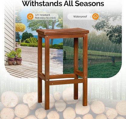 VINGLI 3-Piece Fir Wood Outdoor Bar Table and Chairs Set, Outdoor Bar Height Table with 2 Bar Stools Patio Bistro Set for Garden Balcony Backyard (Brown)