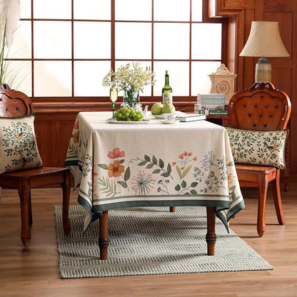 Beige Linen Extra Long Rectangle Tablecloth,Vintage French Shabby Chic Floral Wrinkle Free Table Cloth,Decor Table Cover for Kitchen,Dining,Christmas,Thanksgiving,67"*118"-Manolya
