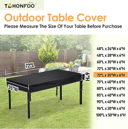 TOHONFOO Rectangular Patio Table Cover - Waterproof Anti-UV Outdoor Table Cover - Outdoor Patio Furniture Cover 72" L x 35" W x 6" H