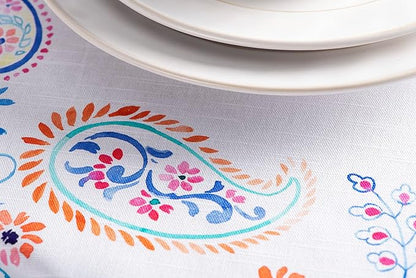 Maison d' Hermine Table Cloth Round Table 100% Cotton 63 Inches Tablecloth Reusable Decorative Everyday Use for Dining Room, Farmhouse, Home, Party, Festive & Wedding Spring Summer - Indian Floral