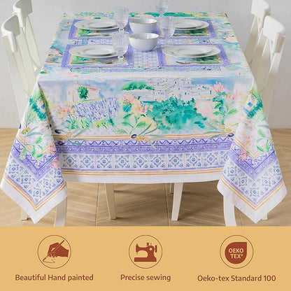 Maison d' Hermine Premium Table Cloth Rectangle Table 100% Combed Cotton 90 x 70 Inches Tablecloth Reusable Decorative for Dining Room, Farmhouse, Home, Party, Festive & Wedding - Luberon