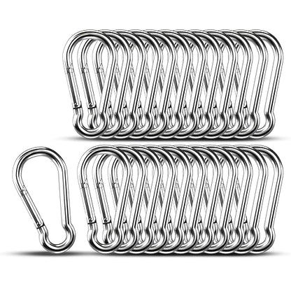 Small Carabiner Clip Hooks, 25pcs 1.97 inch Carabiners Heavy Duty, 304 Stainless Steel Spring Snap Hook Fits Camping Hiking, Metal Clips for Rope Chain Keys Rings