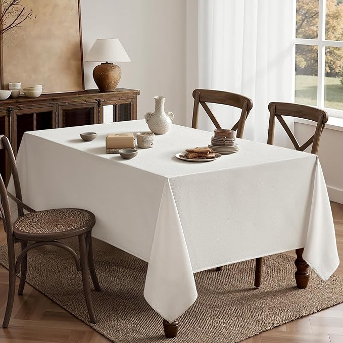 MIULEE White Linen Polyester Tablecloth 60x84 Inch Spring Rectangle Table Cloth Waterproof,Stain Resistant & Wrinkle Resistant for Dining Party Wedding