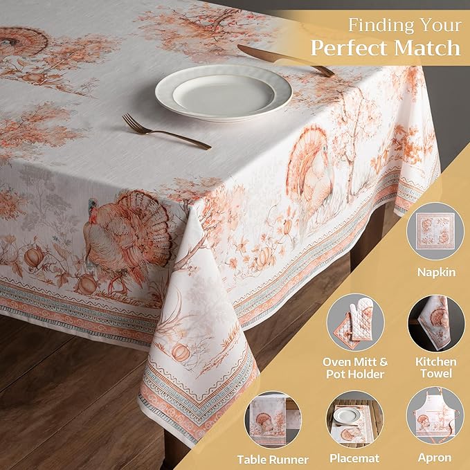 Maison d' Hermine Table Cloth Rectangle Table 100% Cotton 54 x 72 Inches Fall Tablecloth Reusable Everyday Use for Thanksgiving Christmas Decorations Dining Farmhouse Party (Giving Thanks)
