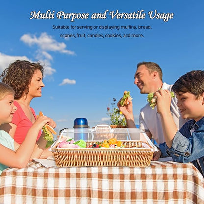 2 Set Wicker Bread Basket for Serving with Acrylic Lid Imitation Rattan Bread Basket Woven Rectangular with Cover for Fruit Food Display Party Easter Picnic(15.75" X 11.81", 13.78" X 9.84")
