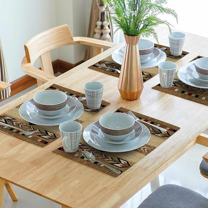 Giwawa Southwestern Placemats Rustic Tribal Geometric Decorative Table Mat Antique Native American Heat Resistant Non-Slip Place Mats 12x18Inch Set of 4 for Dining Kitchen Party Holiday Decor