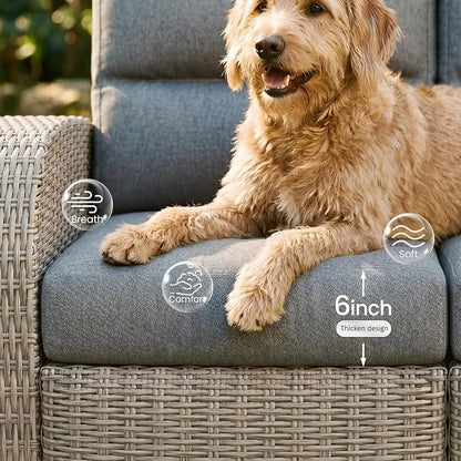 Oversized 3 Pieces Wicker Outdoor Recliner Loveseat - Image 4